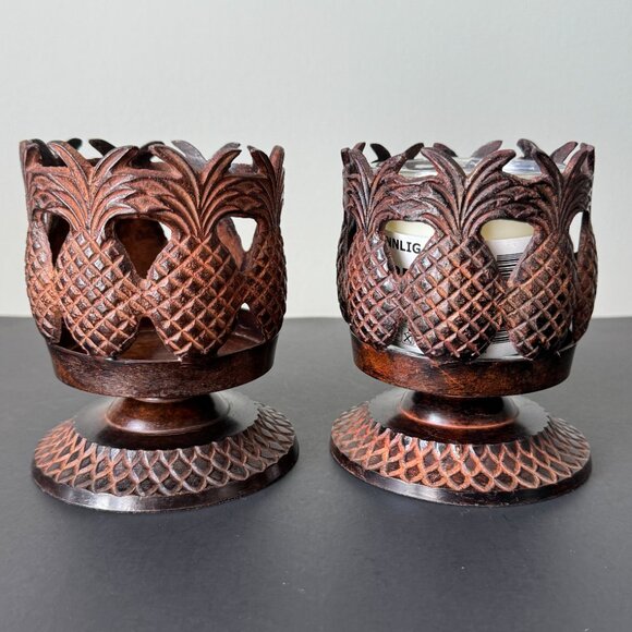 Pineapple Pedestal Candleholders Set of 2 Metal Art - Picture 5 of 15